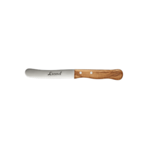 Ein Messer mit Holzgriff auf weißem Hintergrund.