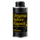 Schwarze, zylindrische Blechdose mit der Aufschrift „SYLTER RAPSÖL Kaltgepresst, nativ“, 250 ml, mit gelber Beschriftung und einem Verschluss.